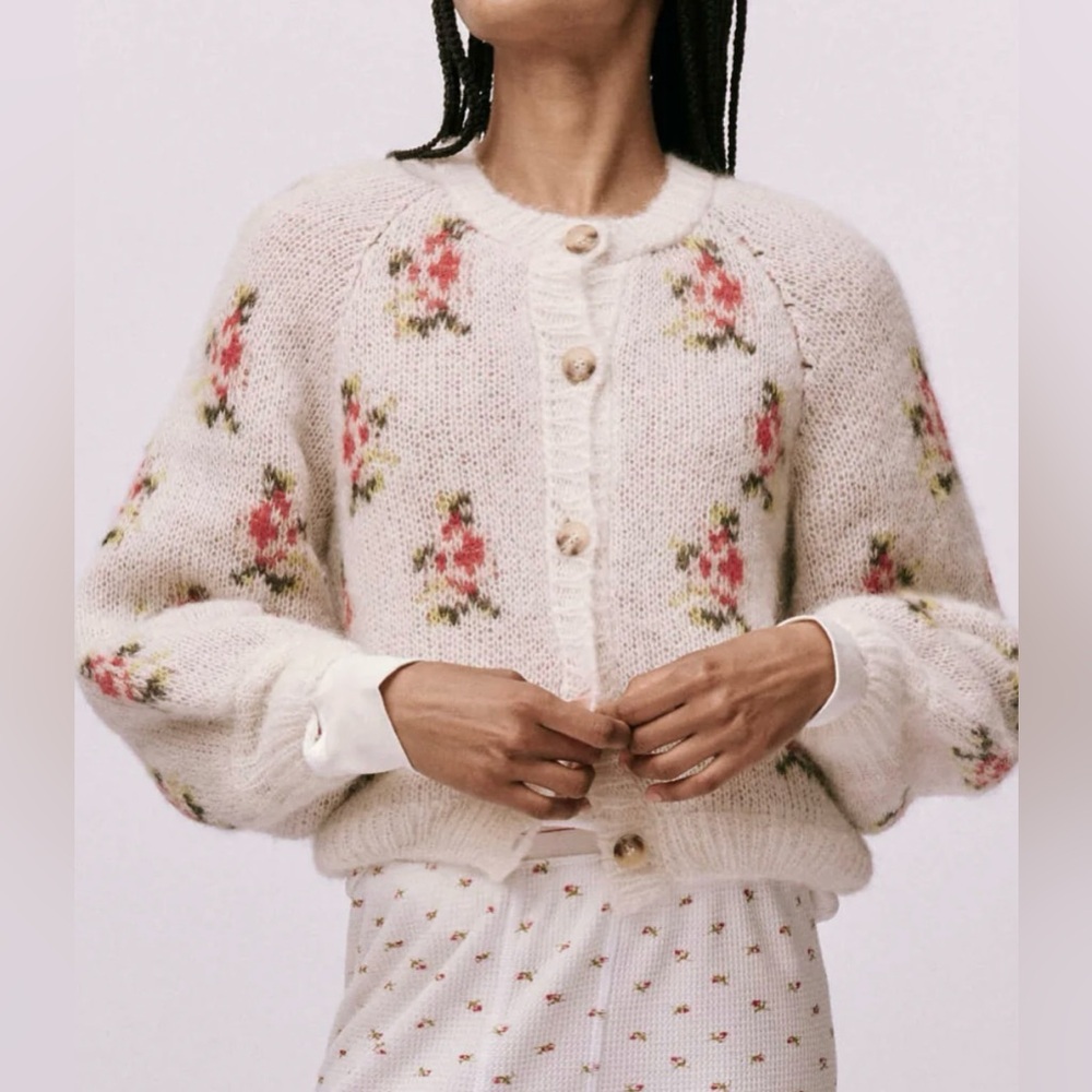 Carousel Cardigan by The Great in White Heirloom Rose, Size 1